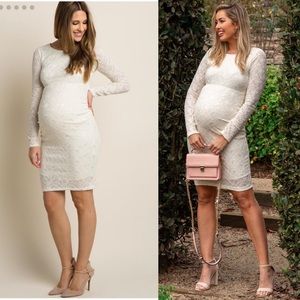 PinkBlush Ivory Lace Long Sleeve Maternity Dress